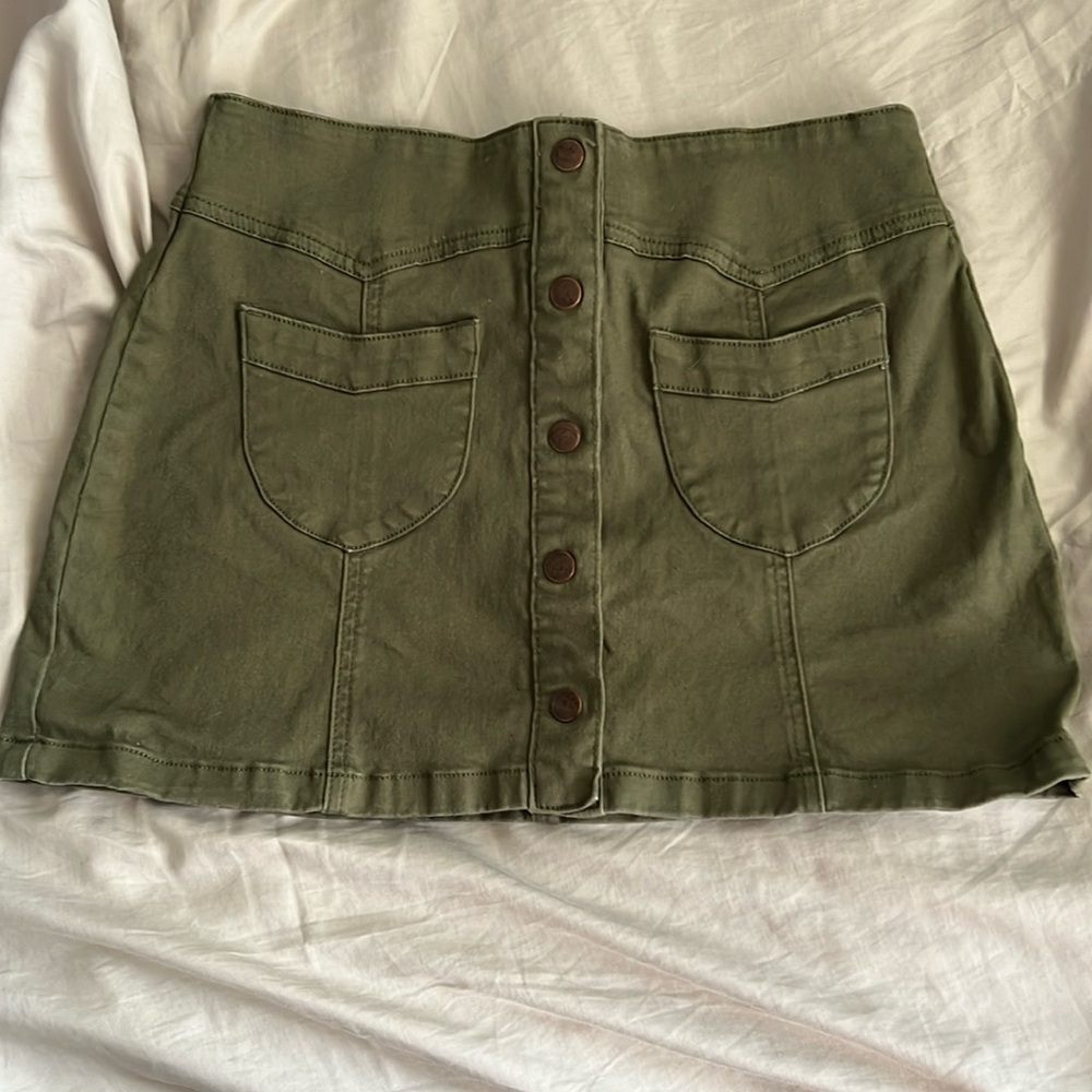 Button Up Olive Green Denim Skirt